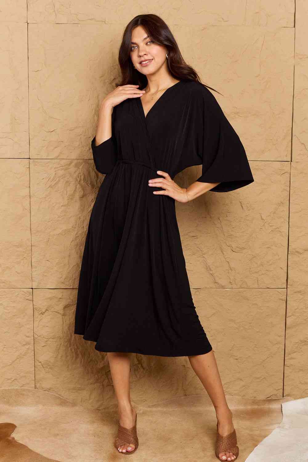 Express Surplice Open Split Long 2024 Sleeve Black Dress