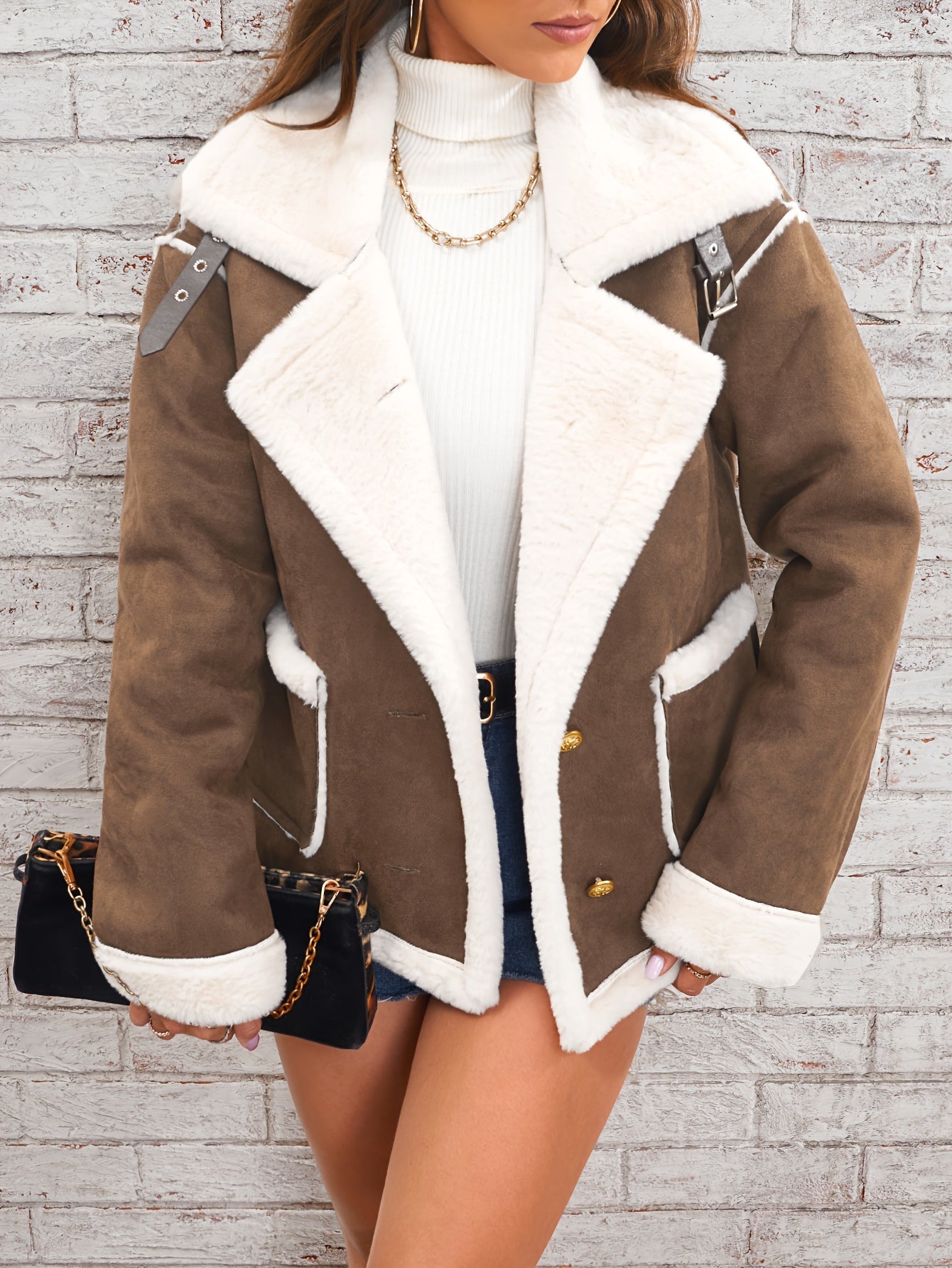 Womens Ultra-Soft Plush Lapel Jacket - Winter Warm Casual Outwear with Stylish Faux Fur Collar - Insulated Comfort, Trendy Design for Versatile Styling