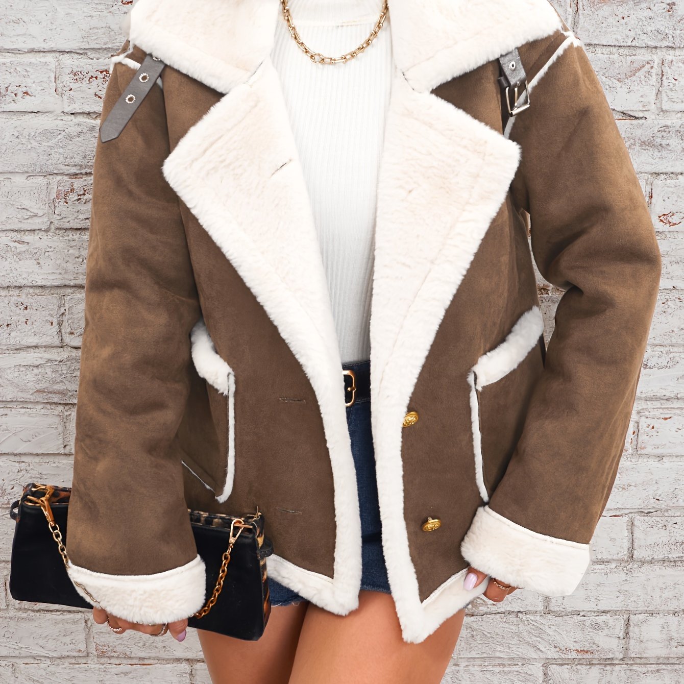 Womens Ultra-Soft Plush Lapel Jacket - Winter Warm Casual Outwear with Stylish Faux Fur Collar - Insulated Comfort, Trendy Design for Versatile Styling